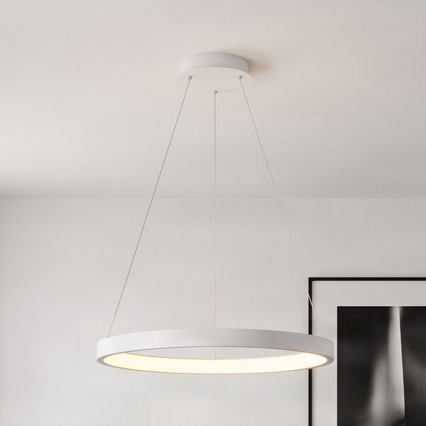 Arcchio LED-visoka svetilka Albiona, bela, 1 obroč, Ø 60 cm, zatemnjen, Bela, Kuhinja, Kovina, Sodobni