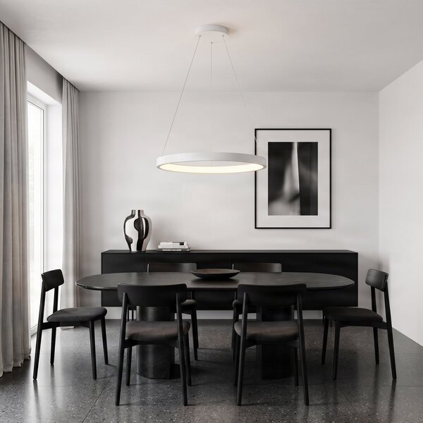 Arcchio LED-visoka svetilka Albiona, bela, 1 obroč, Ø 60 cm, zatemnjen, Bela, Kuhinja, Kovina, Sodobni