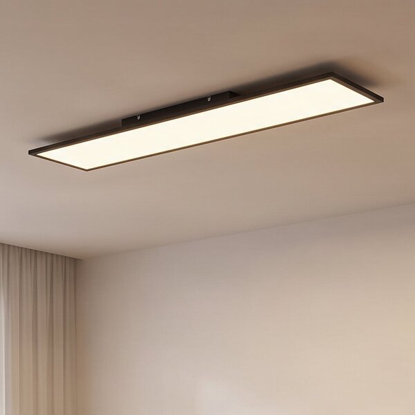 Lindby LED plošča Lamin, črna, 120 cm, CCT, z možnostjo zatemnitve, daljinski, zatemnjen, Črna, Dnevna soba / jedilnica, Kovina, Sodobni