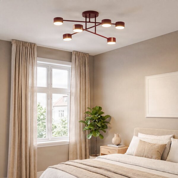EMIBIG LIGHTING Stropna svetilka HALO, temno rdeča, premer 60 cm, 6-žarilna, kovinska, GX53, zatemnjen, Rdeča, Dnevna soba / jedilnica, Kovina, Sodobni, Polkrožni strop z razmikom