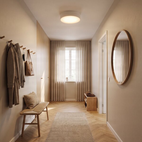 TEMAR LIGHTING Stropna svetilka Cleo, Ø 30 cm, IP20, bela, kovina, E27, zatemnjen, Bela, Dnevna soba / jedilnica, Kovina, Sodobni