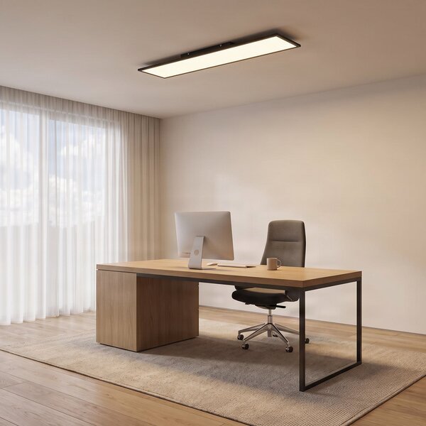 Lindby LED plošča Lamin, črna, 120 cm, CCT, z možnostjo zatemnitve, daljinski, zatemnjen, Črna, Dnevna soba / jedilnica, Kovina, Sodobni