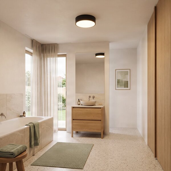 TEMAR LIGHTING Stropna svetilka Cleo 300, IP54, Ø 30 cm črna, zatemnjen, Črna, Dnevna soba / jedilnica, Kovina, Sodobni