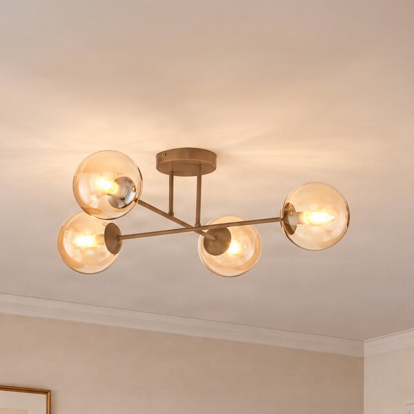 EMIBIG LIGHTING Stropna svetilka ROMA, bež, dolžina 75 cm, 4-kraka, steklo/kovina, zatemnjen, Bež, Dnevna soba / jedilnica, Steklo, Sodobni, Globus