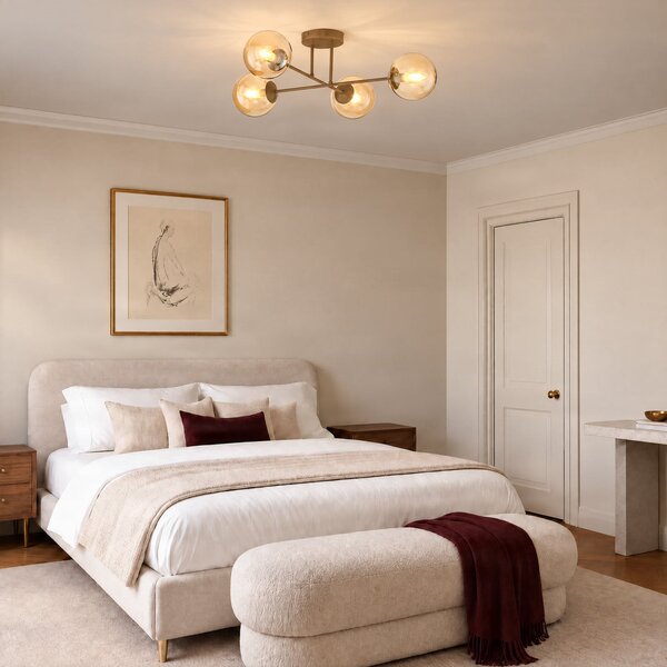 EMIBIG LIGHTING Stropna svetilka ROMA, bež, dolžina 75 cm, 4-kraka, steklo/kovina, zatemnjen, Bež, Dnevna soba / jedilnica, Steklo, Sodobni, Globus