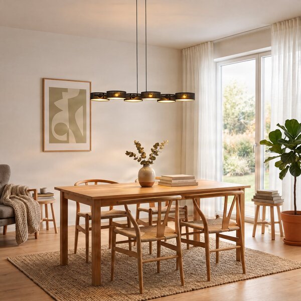 EMIBIG LIGHTING Visoka svetilka DRUMZ, črna, dolžina 100 cm, 6-žarilna, tekstil, E14, zatemnjen, Črna, Dnevna soba / jedilnica, Tkanine / tekstil, Sodobni