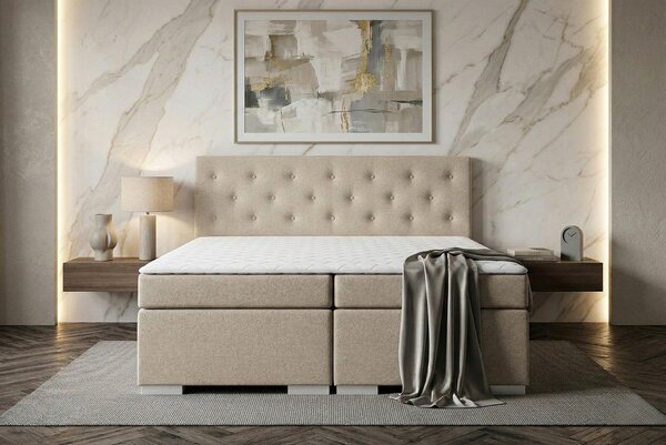 BOXSPRING POSTELJA 180 cm x 200 cm , tekstil, leseni material bež