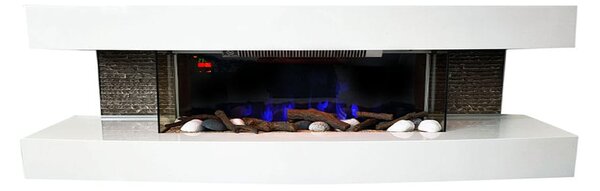 Električni zidni kamin, ElectricSun PAULA Bel, velik, z ogrevanjem, 10-barvnim plamenom, z zvokom, WiFi aplikacijo, Š150xV46xG31cm