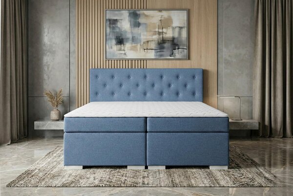 BOXSPRING POSTELJA 180 cm x 200 cm , tekstil, leseni material modra