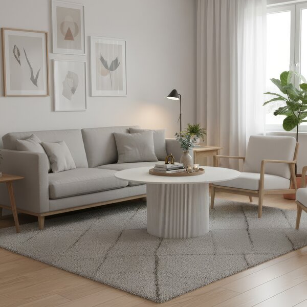KONDELA Klubska mizica, beli marmor/MDF, premer 80 cm, MAHIR TYP 1
