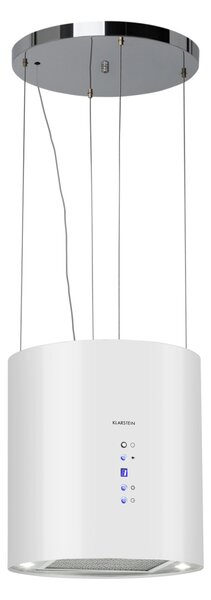 Klarstein Barett, otočna kuhinjska napa, Ø 38 cm, recirkulacija 560 m³ / h, LED, filter z aktivnim ogljem, nerjaveče jeklo, bela