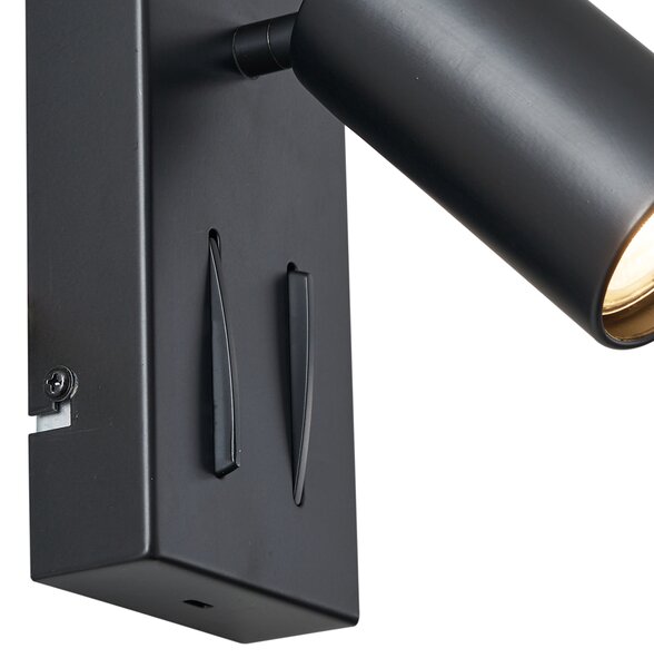 Moderna stenska svetilka črna 2-luč z možnostjo nagiba z USB-C priključkom - Lesly
