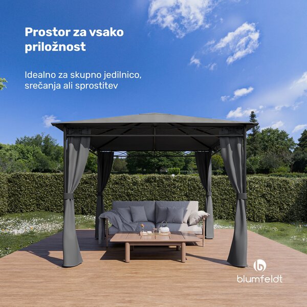Blumfeldt Mondo, vrtni paviljon, party šotor, jeklo, poliester, temno siva