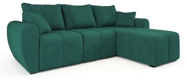 AKCIJA Raztegljiva dvostranska sedežna garnitura v obliki črke L SEVIO 246x145 cm, steklenično zelena + 2 blazinici BREZPLAČNO II. kakovost