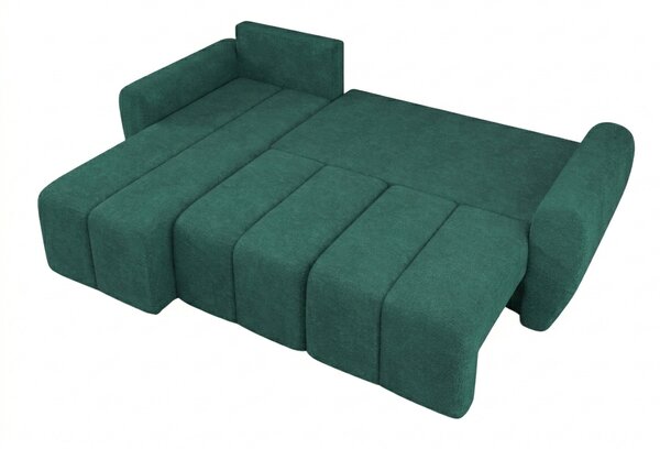 AKCIJA Raztegljiva dvostranska sedežna garnitura v obliki črke L SEVIO 246x145 cm, steklenično zelena + 2 blazinici BREZPLAČNO II. kakovost