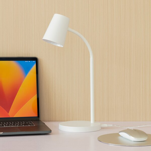 Lindby LED namizna svetilka Ailina, višina 36 cm, bela, z možnostjo regulacije, zatemnjen, Bela, Študija / pisarna, Plastika, Sodobni