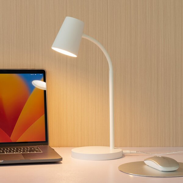 Lindby LED namizna svetilka Ailina, višina 36 cm, bela, z možnostjo regulacije, zatemnjen, Bela, Študija / pisarna, Plastika, Sodobni
