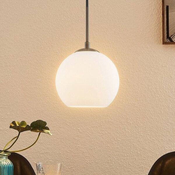 Lindby Jurian obesek svetilka 1-light, nikelj/opal, zatemnjen, Bela, Dnevna soba / jedilnica, Steklo, Sodobni