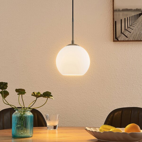Lindby Jurian obesek svetilka 1-light, nikelj/opal, zatemnjen, Bela, Dnevna soba / jedilnica, Steklo, Sodobni
