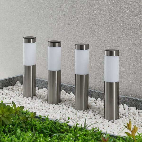 Lindby LED solarna svetilka, komplet 4 kosov, z ozemljitvenim trnom, 31 cm, IP44, Kovinska, Nerjaveče jeklo, Sodobni