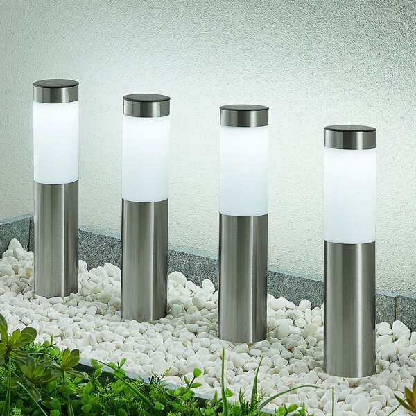 Lindby LED solarna svetilka, komplet 4 kosov, z ozemljitvenim trnom, 31 cm, IP44, Kovinska, Nerjaveče jeklo, Sodobni