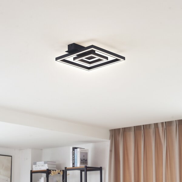 Lindby LED stropna svetilka Madamo, črna, 30 cm, 3000K, aluminij, Črna, Dnevna soba / jedilnica, Aluminij, Sodobni