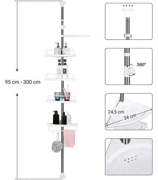 Teleskopska kopalniška polica BLAKO z obešalnikom za brisače, bela