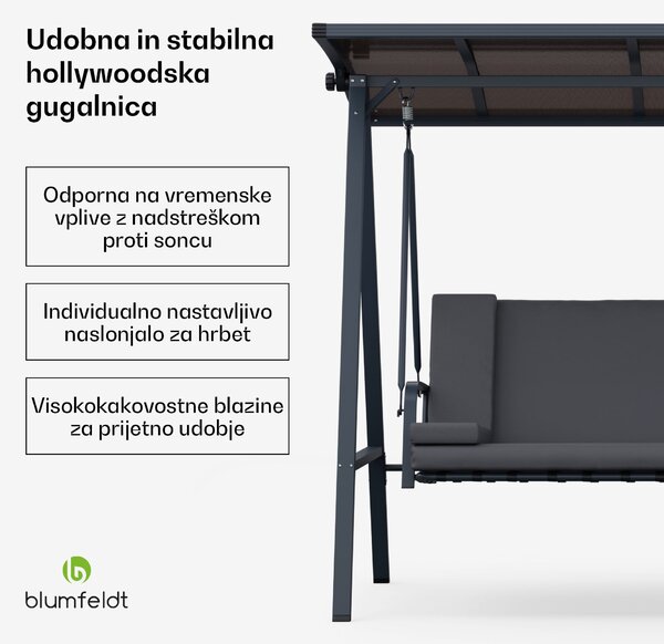 Blumfeldt LuxeLounge, hollywoodska gugalnica, 3-sedežna, individualno nastavljiva, prašno lakirano jeklo, odporna na vremenske vplive