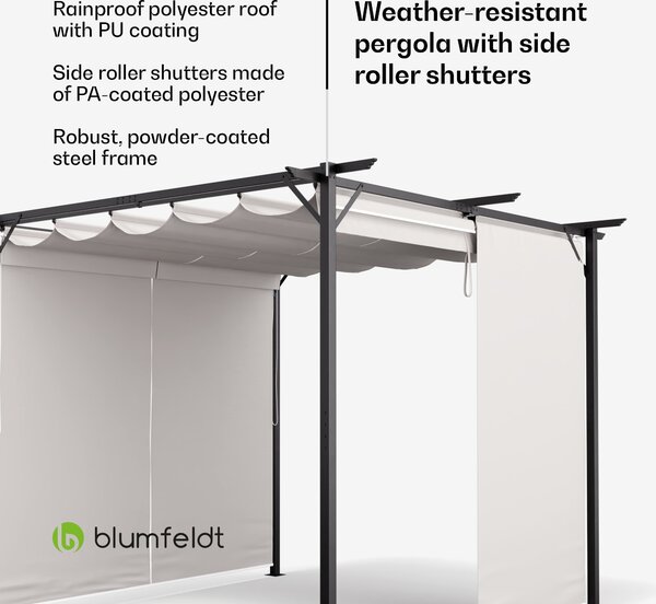 Blumfeldt Pantheon Robust, pergola, 3 x 3 m, s stranskimi žaluzijami, prašno lakirano jeklo, odporno na vremenske vplive