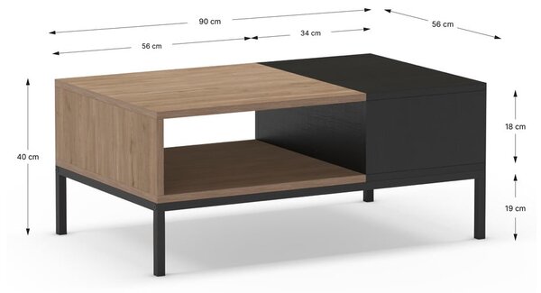 Črna/naravna mizica 56x90 cm Cailin – Marckeric