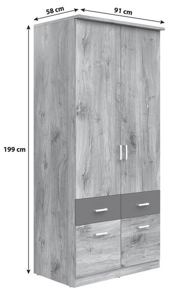 Mömax Omara Za Oblačila Brando 2, Hrast, Temno Siva, Š. 91 Cm