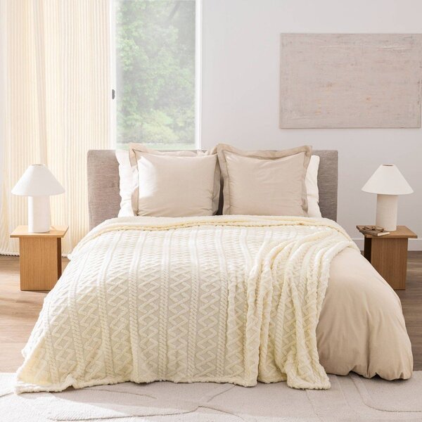 Kremno bela odeja iz sherpa flisa 220x240 cm Edgar – douceur d'intérieur