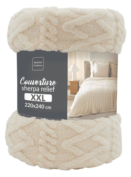 Kremno bela odeja iz sherpa flisa 220x240 cm Edgar – douceur d'intérieur