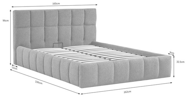 OBLAZINJENA POSTELJA 140 cm x 200 cm , les, kovina, tekstil siva