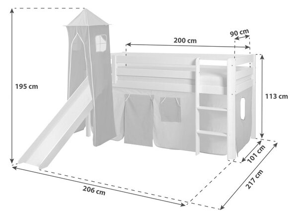 MID.YOU Igralna Postelja Kasper, 90x200, Roza, Tobogan, Stolp