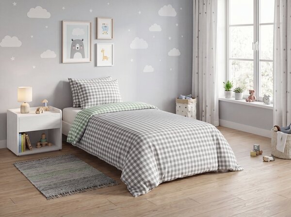 Posteljnina iz mikrovlaken COUNTRY CHECKIE zelena-siva Dimenzije posteljnine: 70 x 90 cm | 140 x 200 cm