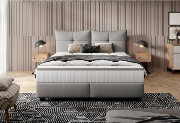 BOXSPRING POSTELJA 180 cm x 200 cm , usnje siva