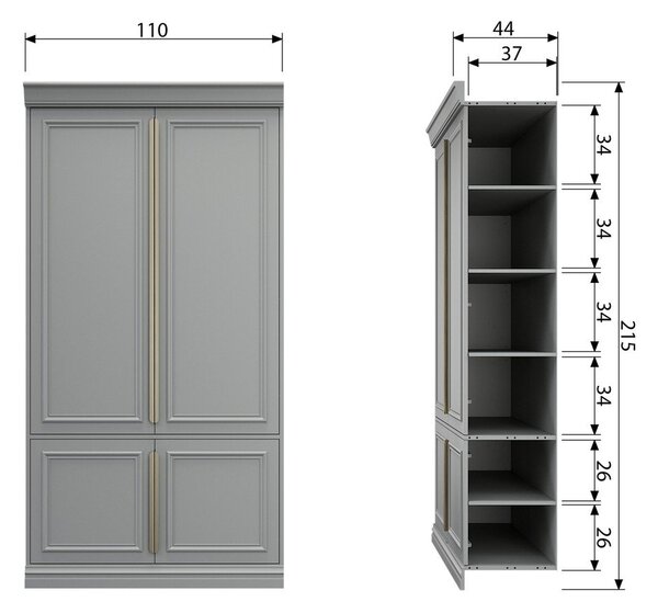 Svetlo siva garderobna omara iz masivnega bora 110x215x44 cm Organize – WOOOD