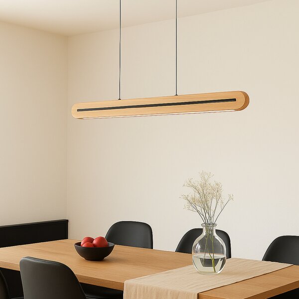 Lucande LED obesna svetilka Darnor, les, CCT, dolžina 100 cm, zatemnjen, Les, Dnevna soba / jedilnica, Les, Sodobni