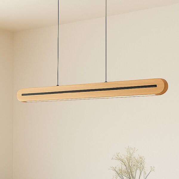 Lucande LED obesna svetilka Darnor, les, CCT, dolžina 100 cm, zatemnjen, Les, Dnevna soba / jedilnica, Les, Sodobni