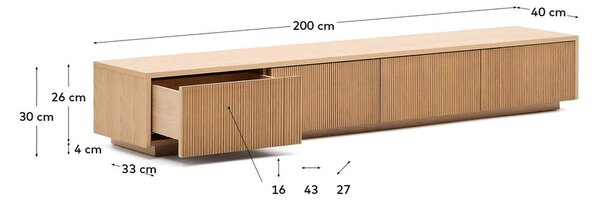 TV omarica v hrastovem dekorju v naravni barvi 200x30x40 cm Helvine – Kave Home