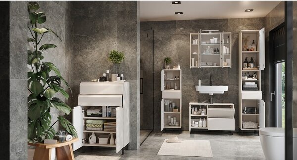 Kremno bela ozka visoka kopalniška omarica 34x120 cm Salinas – Germania