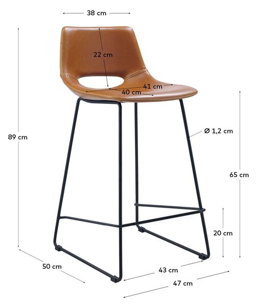 Barski stol iz umetnega usnja v konjak rjavi barvi (višina sedeža 65 cm) Zahara – Kave Home
