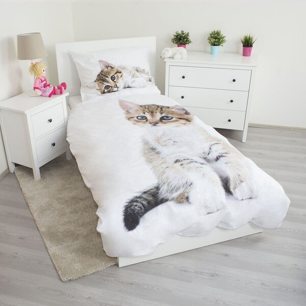 Bela enojna bombažna otroška posteljnina 140x200 cm Kitten – Jerry Fabrics