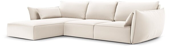 Bež žametna kotna sedežna garnitura z ležalnikom (levi kot) Vanda – Mazzini Sofas