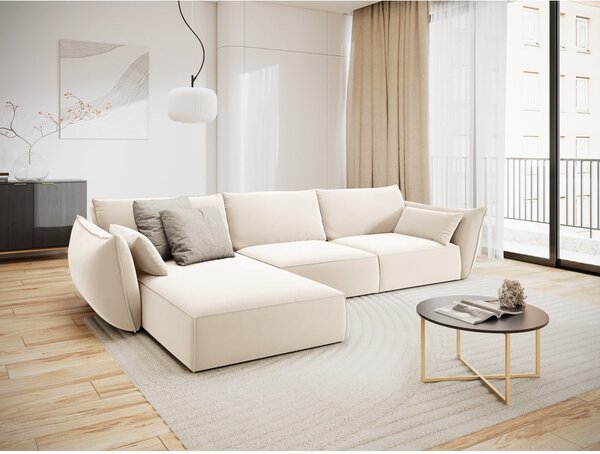 Bež žametna kotna sedežna garnitura z ležalnikom (levi kot) Vanda – Mazzini Sofas