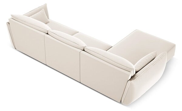 Bež žametna kotna sedežna garnitura z ležalnikom (levi kot) Vanda – Mazzini Sofas