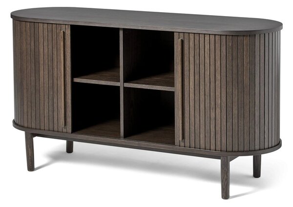 Rjava komoda v hrastovem dekorju z drsnimi vrati 140x76x45 cm Meta – Unique Furniture