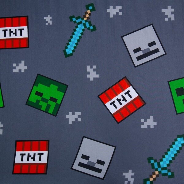 Siva napenjalna enojna bombažna otroška rjuha 90x200 cm Minecraft "We got this" – Jerry Fabrics