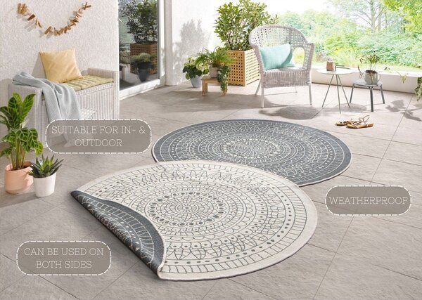 Siva in kremasta preproga za zunanjo uporabo NORTHRUGS Porto, ⌀ 140 cm